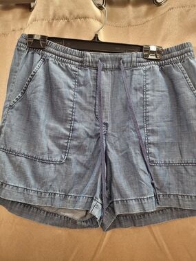 Casual Chambray Drawstring Women’s Shorts - Blue